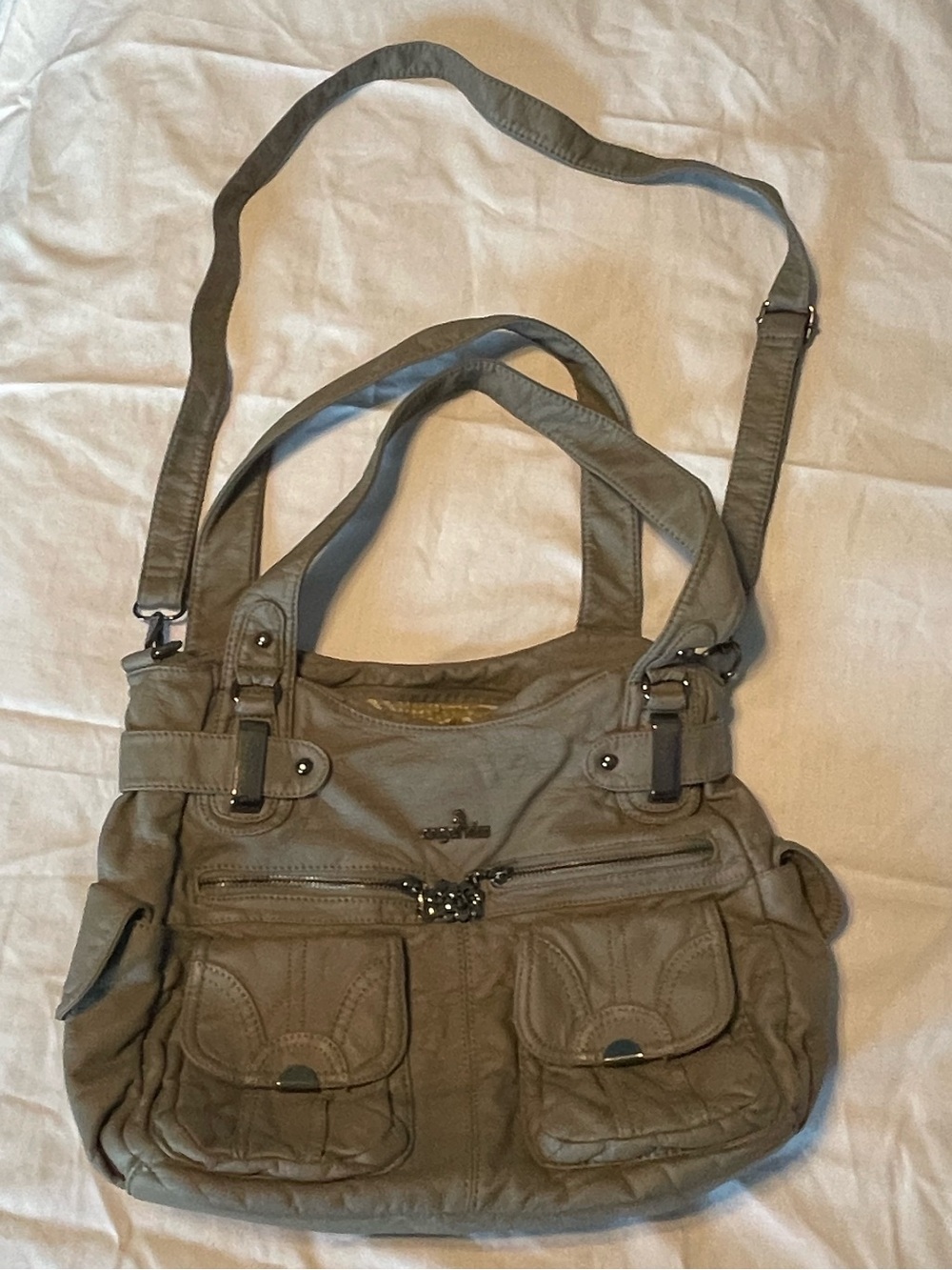Casual leather Multi-Pocket Shoulder Bag - Dark Taupe